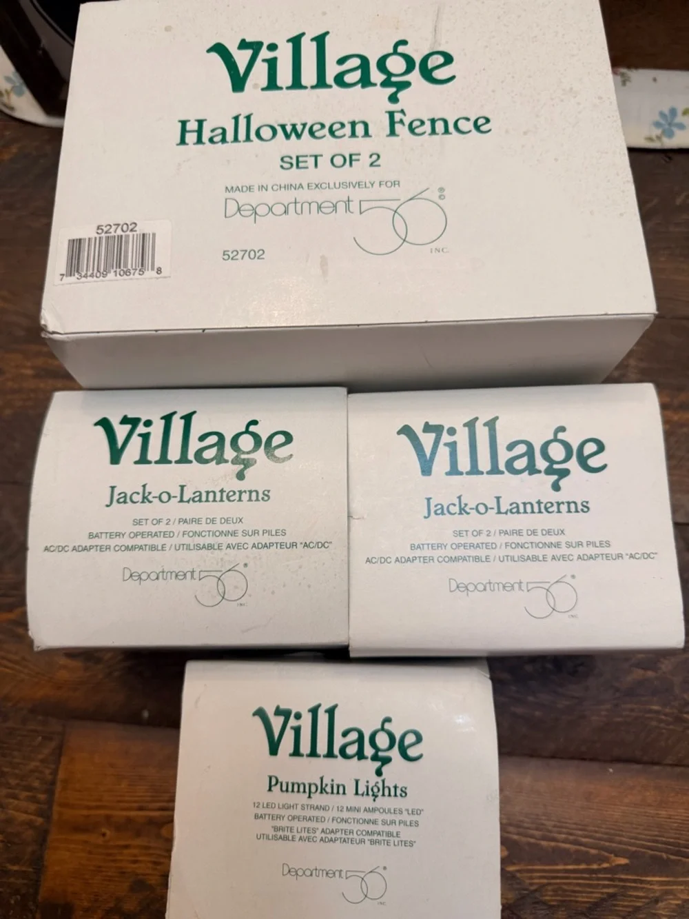 Dept 56 Village Halloween Fence Jack O lantern lights 1998 retired EUC Lot of 5